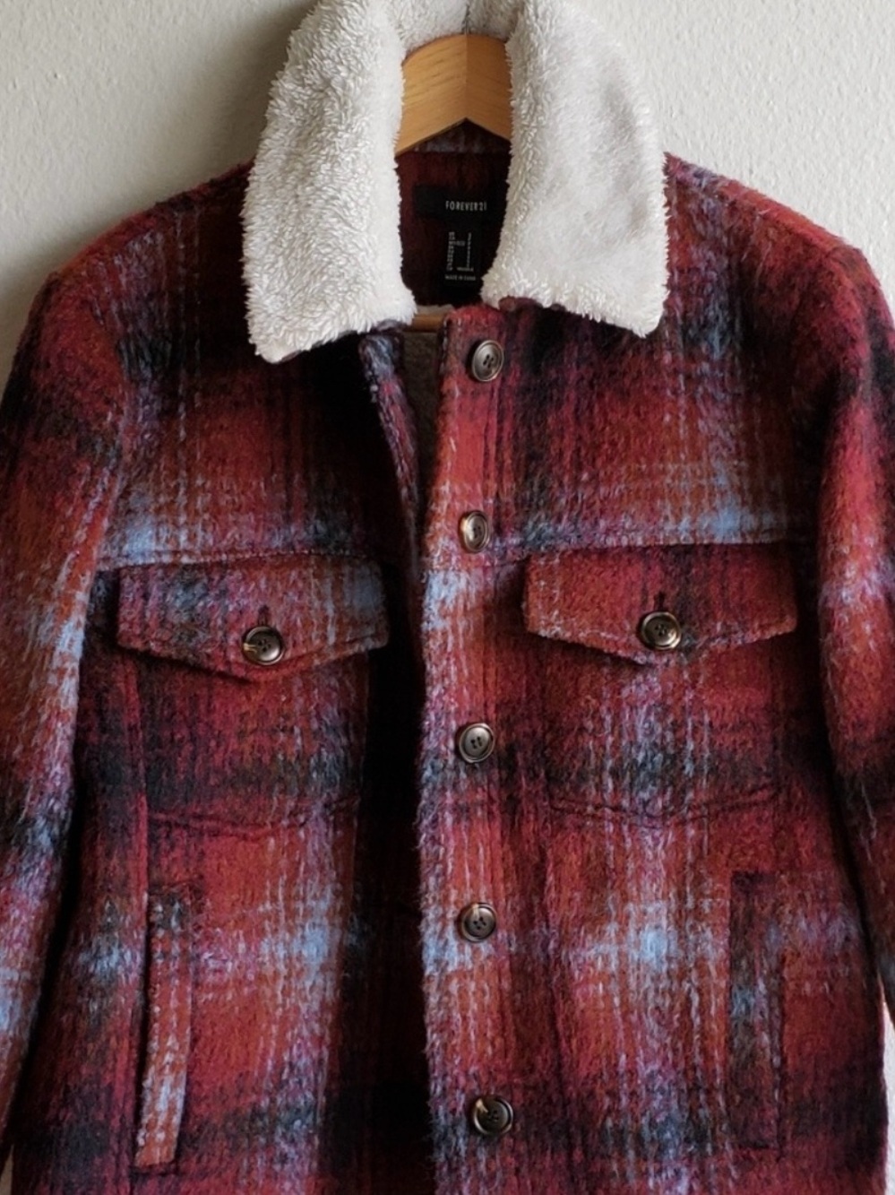 Forever 21 Plaid Fur Jacket Coat